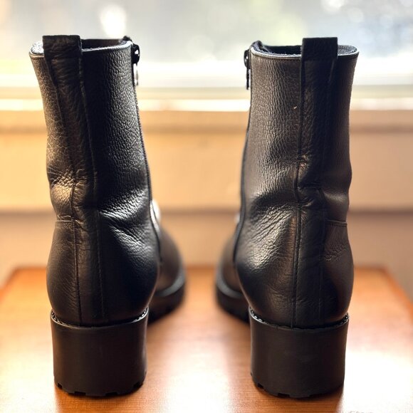 Santana Canada Womens Black Leather Side Zipper Lug Sole Boots Size 9.5 M - Picture 3 of 12